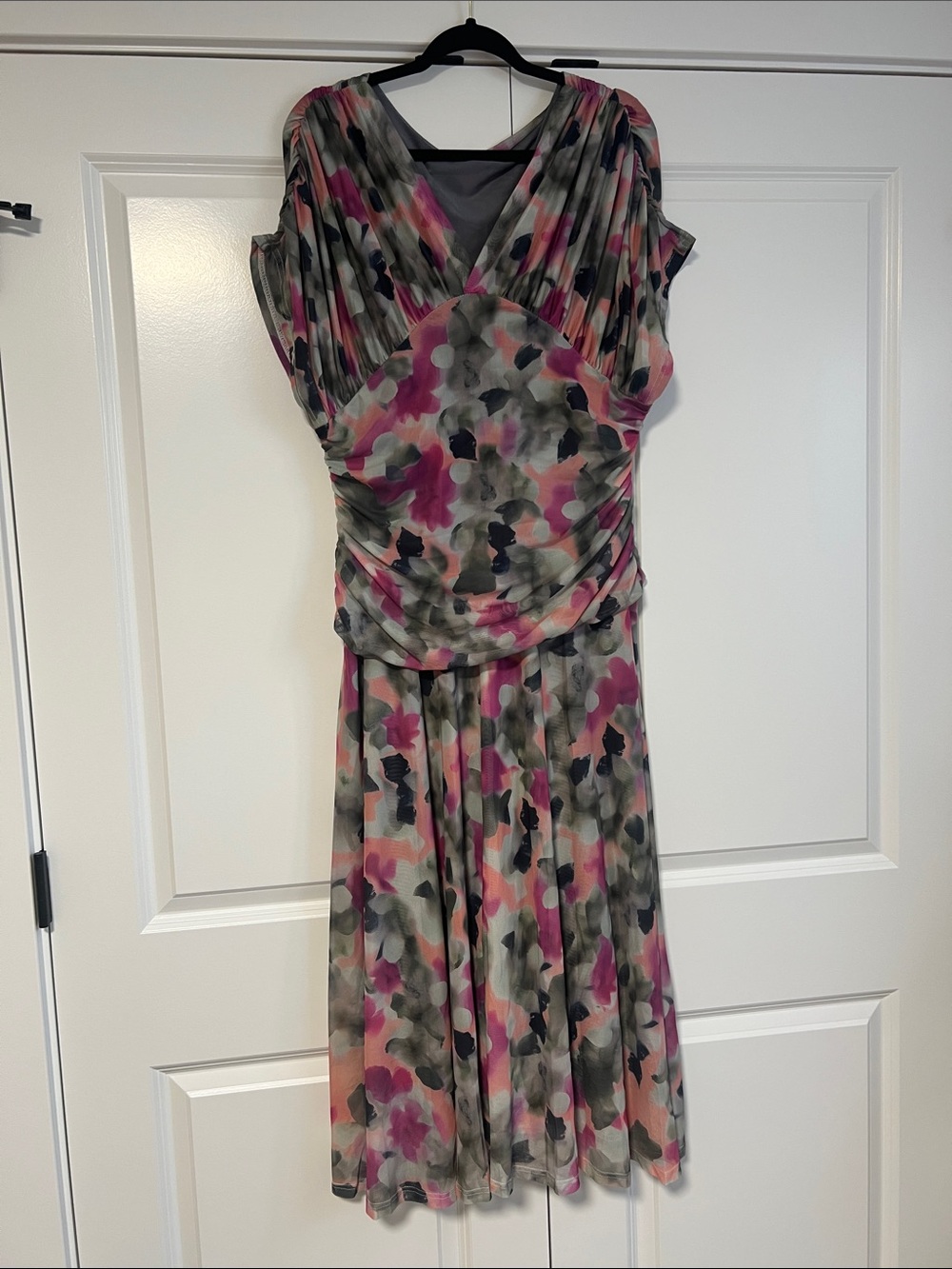Watercolor Floral Maxi Dress in Pink and Gray